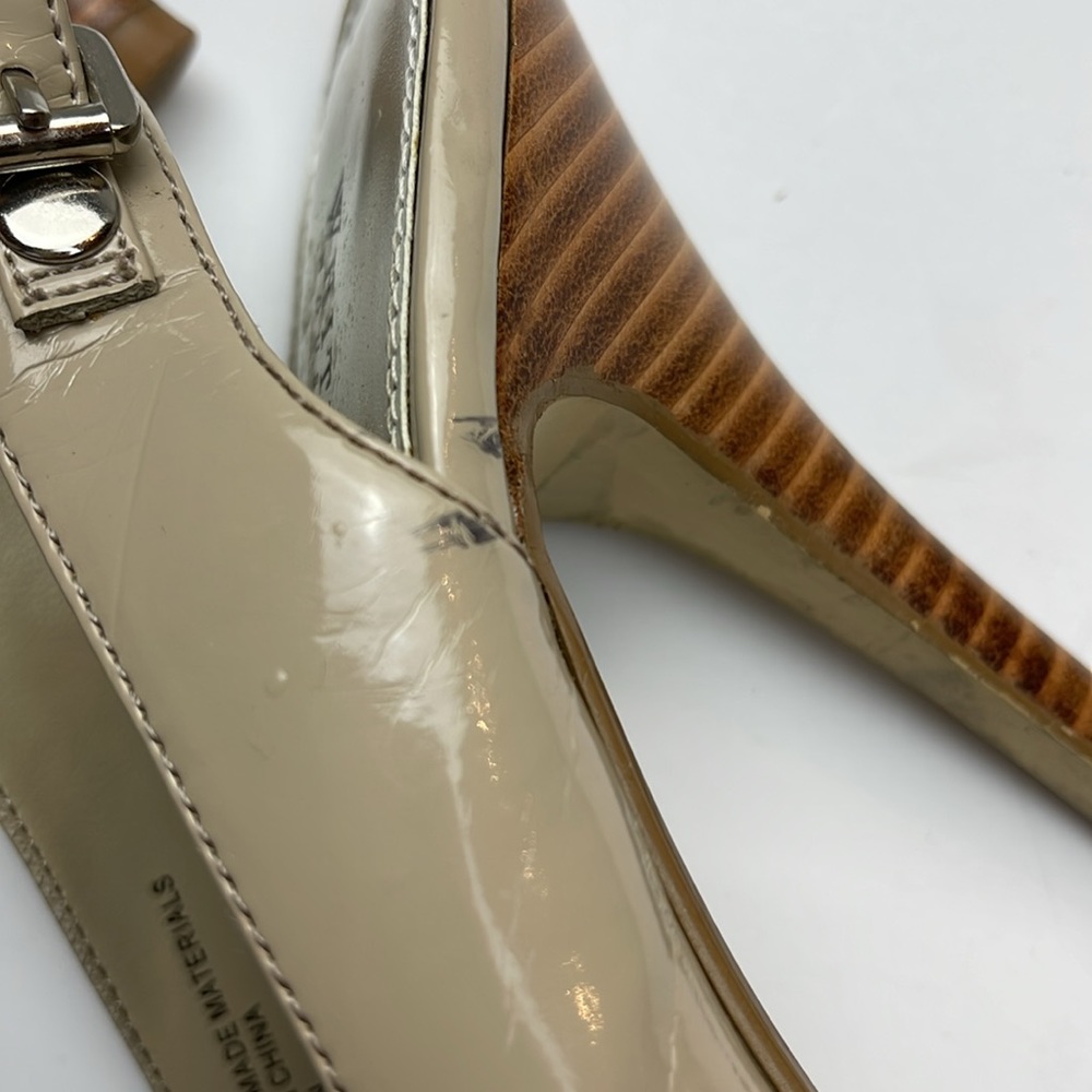 WHBM TAN OPEN TOE SLING BACK HEELS - Picture 8 of 10